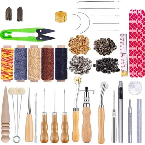 LMDZ Leather Working Tools and Supplies with Waxed Thread, Sewing Needles, Sewing Awls, Adjustable Leather Stitching Groover