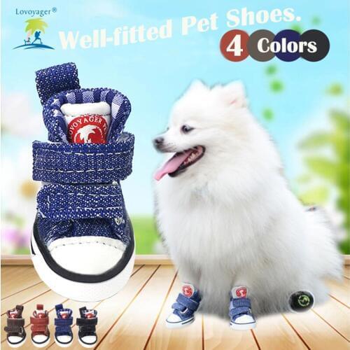 Lovoyager 4pcs/set Dog shoes Anti Slip Rubber Dog Boots Size S/M/L/XL/XXL Dog Shoes for Chihuahua