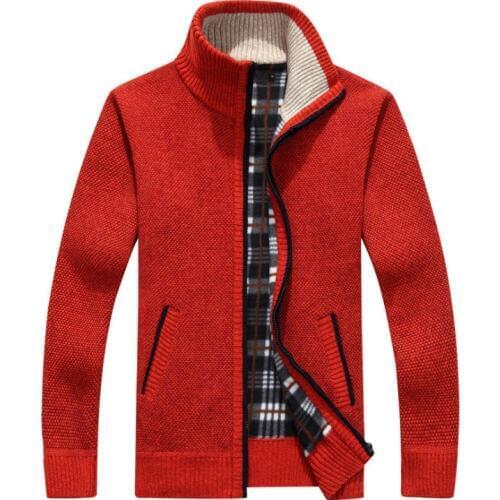 New Fashion Brand Mens Pure color thick Sweaters Autumn Winter Warm Cashmere Wool Zipper Cardigan Sweaters Man Casual Knitwear
