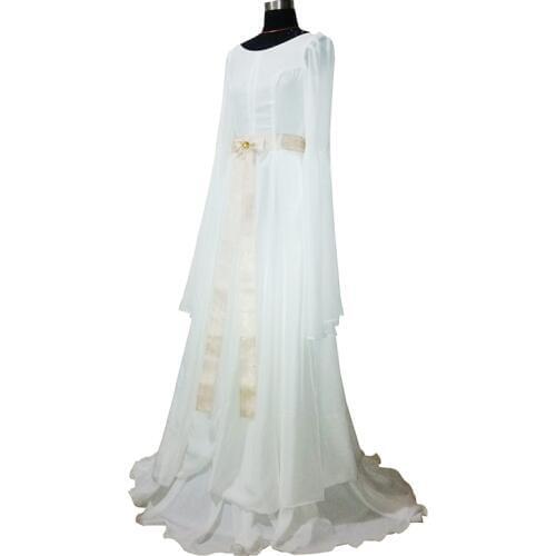 New Women Elegant Clothes Fairy Queen Lady Galadriel Cosplay Costume white Dress Customized
