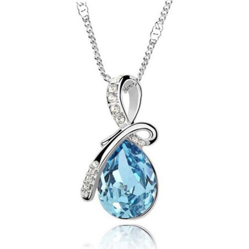 MISANANRYNE Fashion 10 Colors Austrian Crystal Water Drop Pendants&Necklaces Chain Necklace Fashion Jewelry For Women
