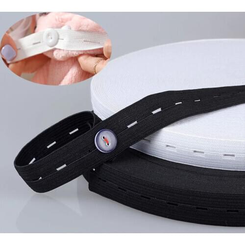 30m / roll DIY Sewing Accessories 15mm 20mm 25mm Button Hole Elastic Band White Black Buttonhole Pants Waist Adjustable