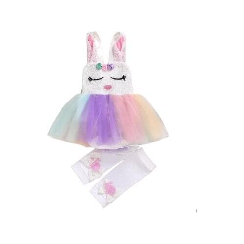Baby Girl Animal Casual Dresses Knee-length Toddler Baby Girl Easter Rabbit Clothes Sweet Bunny Dress Lace Dresses 0-18 Months