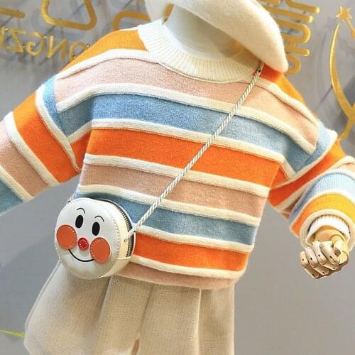 Autumn Winter Girls Pullover Rainbow Sweaters 0-9 Years Old Children Bottoming Sweaters for Girl O-Neck Casual Kids Clothes