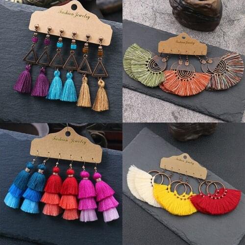 Boho Coloured fringe Dangling Earrings Kirsite carving FLOWER Eardrop shell Bead net Brincos Party Gifts Earrings