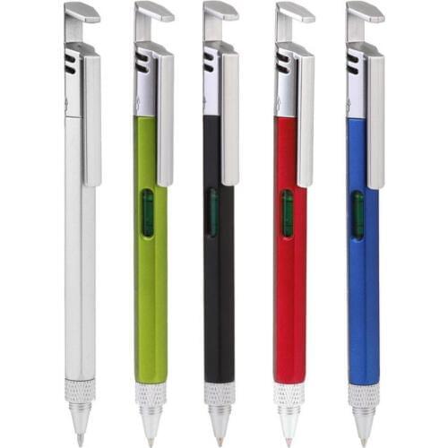 Multi-function Ballpoint Pen Mobile Phone Bracket Screwdriver Level Ruler Pen Handwork Measuring Tool Level Scale Ball Pen