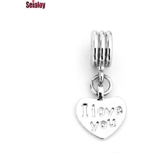 Seialoy New Silvering I LOVE YOU Letter Heart Pendant Charms Fit Original Brands Bead Bracelet Necklace Diy Women Jewelry Gift