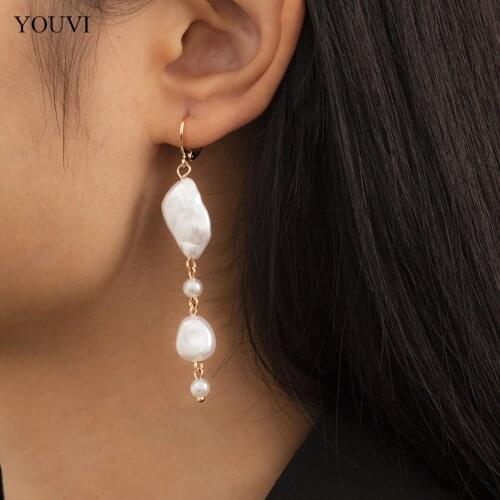 YOUVI Pearl Beads Drop Earrings for Women Fashion Gold Color Long Dangle Piercing Earrings Trendy Jewelry 2021 Fashionable