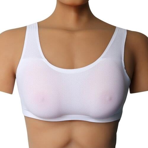 Mesh Sexy Underwear CD Crossdressing Silicone Prosthetic Breast Shapewear A-E Cup Triangle Fake Breasts with Underwear Set