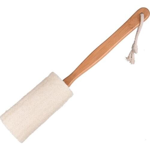 Natural Loofah Bath Brush with Long Wood Handle Exfoliating Dry Skin Shower Body Scrubber Spa Massager LX1711