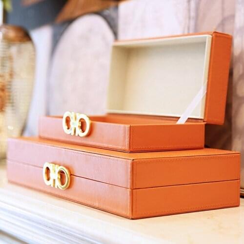 Modern Orange Decorative Storage Box Ornament For Living Room Table Storage Jewelry Box Creative Leather Box Decor Accessories