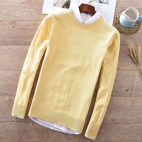 New Italy style designer winter and autumn sweaters men cotton o-neck solid yellow sweater mens fashion maglione chandail trui