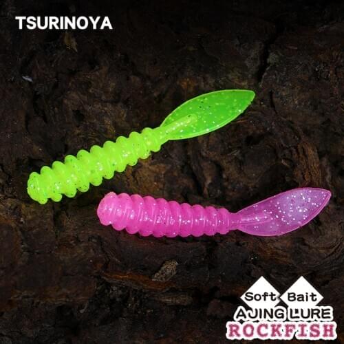 TSURINOYA 10pcs/lot 36mm 4.2g AJING Soft Lure Rockfish PROMENADE Worm Swimbaits MEBARU Jig Head Lure Saltwater Fishing Baits