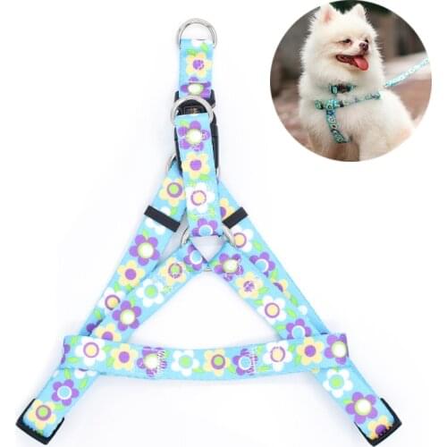Outdoor Pet Supplies Cute Printed Dog Harnesses Adjustable Dog Collar Blue Puppy Leash Cat Vest Suitable for Teddy Chihuahua