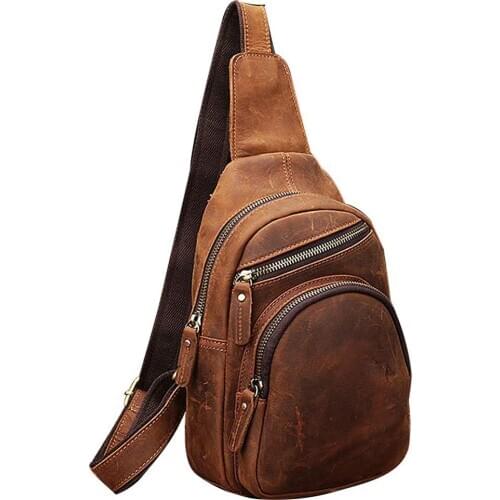 Vintage Mens real Leather chest bag Business Casual Outdoor Sling Bag HR-32124