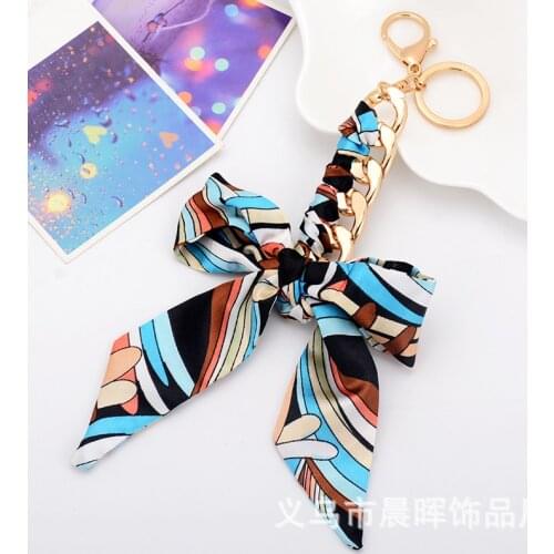 High Quality Fashion Scarf Keychain Ribbon Bow Exquisite Tassel Keychain Handmade Fashion Lady Bag Charm pendant wholesale