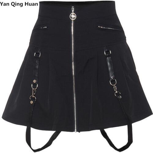 Yan Qing Huan 2019 Summer Europe And The United States Hot New Pleated Skirt Ins Personality Zipper Stitching Skirt Mini Skirt