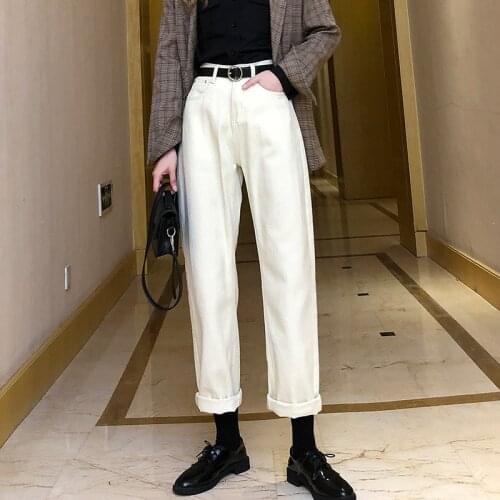 Womens jeans high-waisted wide-leg straight-leg pants 2021 autumn and winter new retro beige jeans black all-match casual pants