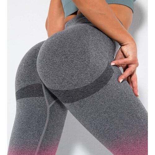 ASHEYWR New Women Seamless Leggings Gradient High Waist Slim Buttocks Push Up Workout Legging Female Sexy Knit Fitness Legings