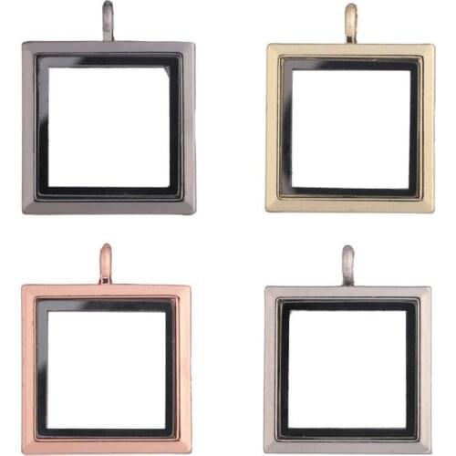 1PCS/lot 5Colors Alloy Square Living Memory Plain Floating Locket Glass Magnetic Locket Pendant Fit For Floating Charms Jewelrys
