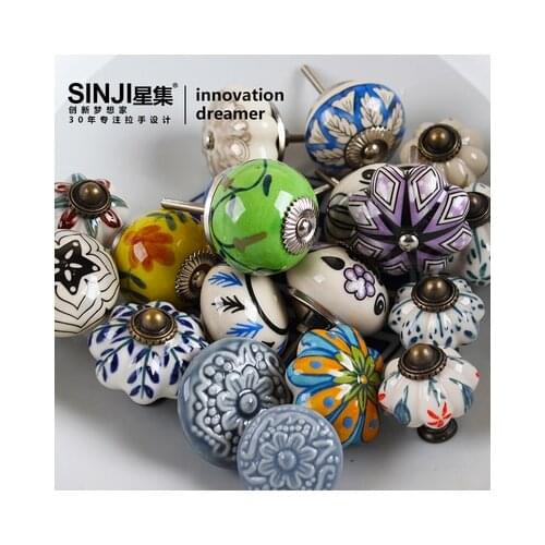 1pcs Assorted Multicolor Vintage Floral Ceramic Round Drawer Knobs Dresser Cabinet Cupboard Wardrobe Pull Handles Door Knobs
