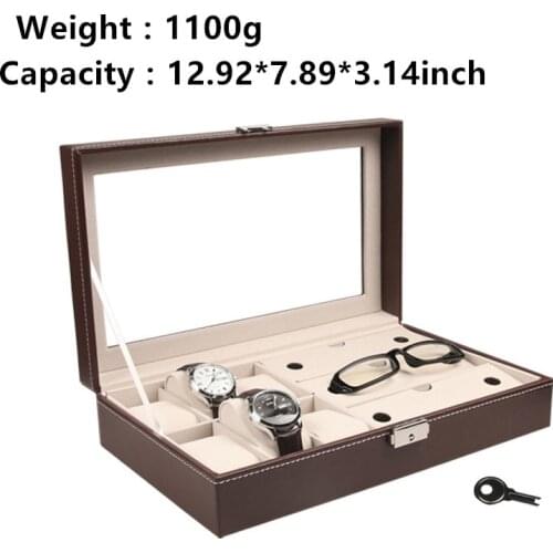 2 In One 6 Grids+3 Mixed Grids PU Leather Watch Case Storage Organizer Box Luxury Jewelry Sunglasses Display Watch Boxes Black
