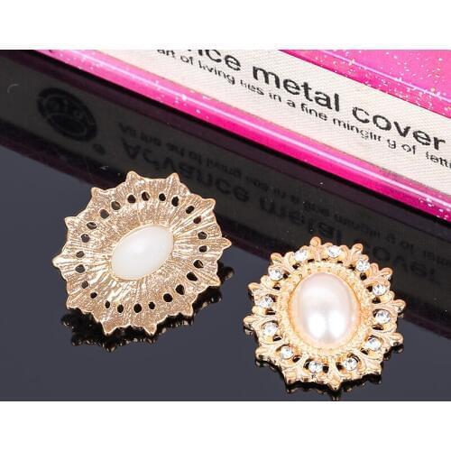2019New 100Pcs Alloy Rhinestone Pearl Center Oval Flower Buttons for DIY Bridal Bouquet or Hair Ornaments Decoration RM320