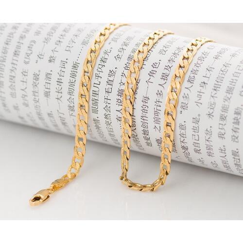 4mm Men Womens Boys Yellow Gold Filled Curb Necklace Cuban Chains Carve Wholesale Retails Jewelry