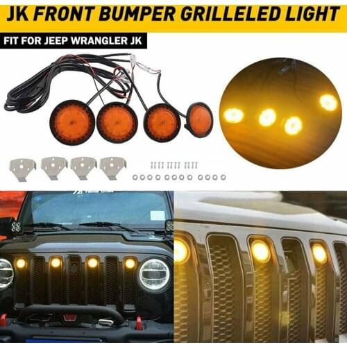 4PCS Front Grill Amber Grille Lights Yellow Lights Lamp for Jeep Wrangler JK 2007-2017