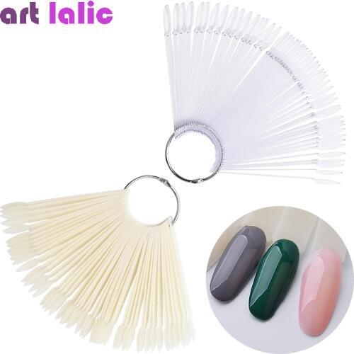 50pcs Oval False Display Nail Art Fan Wheel Practice Board Tip Sticks for Dipping Powder Colors UV Gel Nail Polish Display Chart