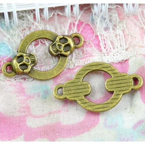 60pcs Skull Connector Charms antique bronze Plated Skull charms for Bracelets Jewelry accessories 24.3*14MM