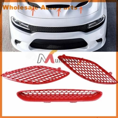 68202462AD 68202581AC 68202580AC Great Fit For 2015 - 2020 Dodge Charger SRT Hellcat Black Red Honeycomb Hood Bezels Mopar Set