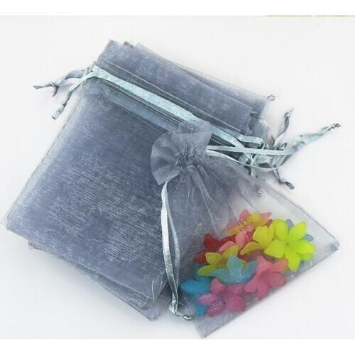 9x12cm (3.54"x4.72") New Arrival 100pcs/lot Grey Organza Bags Wedding Jewelry Packaging Organza Gift Pouches With Drawstring