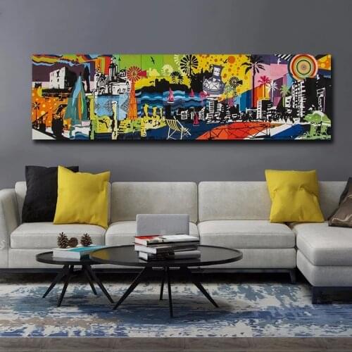 Abstract City Landscape Wall Art Canvas Prints Modern Pop Wall Graffiti Art Paintings Decorative Pictures for Living Room Decor