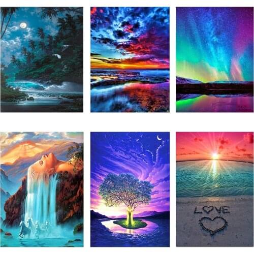 5D DIY diamond painting sunset landscape Cross Stitch kit full round embroidery mosaic diamond embroidery child home decorat