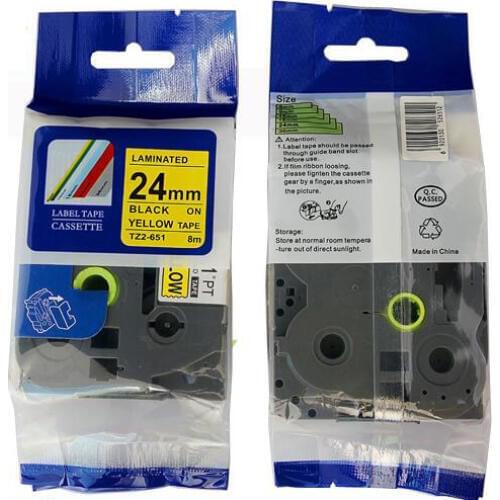 Free shipping 5PK 24mm black on yellow TZe 651 tze651 tz651 tze tape for p touch printer