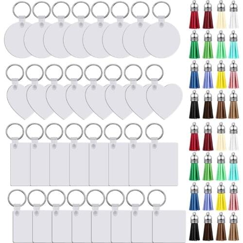 32Pcs Sublimation Blank Keychain Double-Side Printed Transfer Keychain DIY MDF Blank Keychain with 32Pcs PU Leather Tassel Jewel