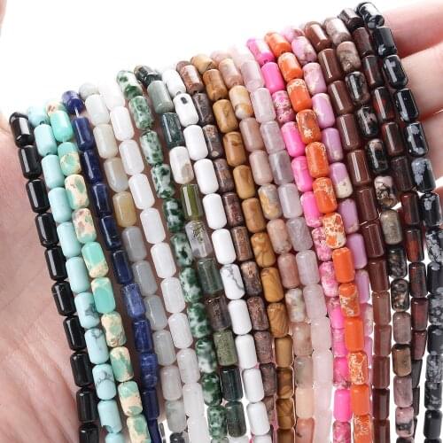 Natural Stone Beads Cylindric Aventurine Amazonite Jades Obsidian Crystal Bead for Jewelry Making DIY Bracelet Accessories 4*8mm