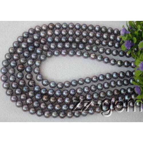 Natural 7-8MM Black Round Freshwater pearl loose Beads 15