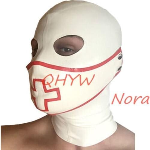 Pure 100% Natural Latex Woman mask hood with Open mouth and eyes with Nurse Face Mask cosplay costumes anime cosplay