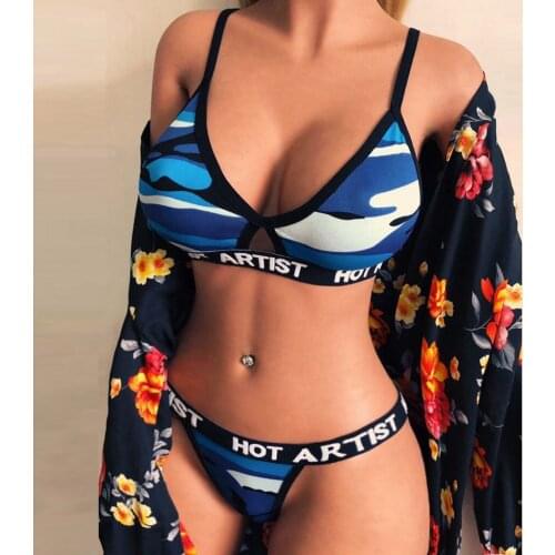 Women Camouflage Lingerie Set Exotic Underwear Leopard Letters Printed Bra Panties Sets Sexy Nightwear Lenceria Para Mujer