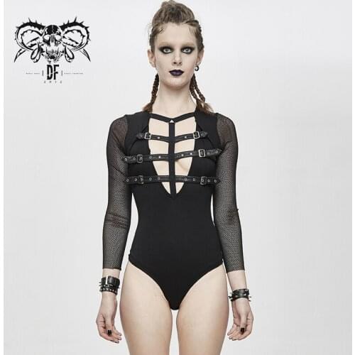 Devil Fashion Womens Punk Sexy Long Sleeve Top Hollow Skinny Cotton Club Party Shown Costume