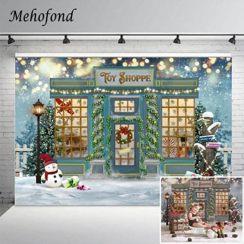 Winter Christmas Toy Shoppe Photography Backdrop Snowman Glitter Bokeh Children Portrait Photo Background Studio Photozone Props