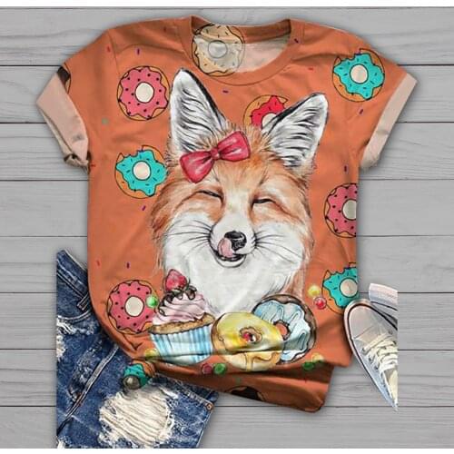 T Shirt Women Harajuku Tops Women 2020 Plus Size Short Sleeve 3D Fox Printed O-Neck Tops T-Shirt Tshirt Camiseta Mujer футболка