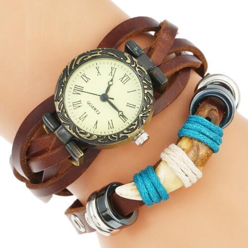 Gnova Platinum Top Women Man Premium Genuine Leather Watch Spike Triple Bracelet Watch Rome Dial Wristwatch Fashion Para Femme