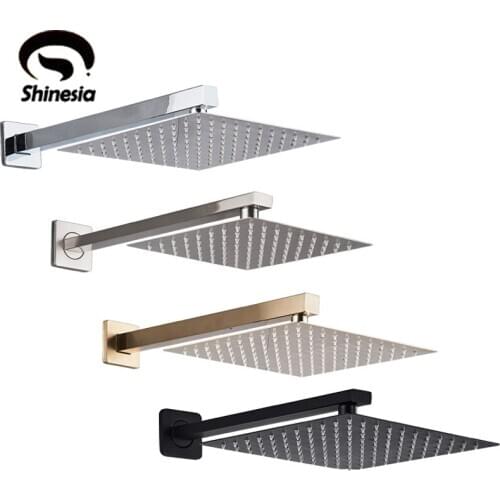 Shinesia Chrome Ultrathin Bath 8''10''12" Rainfall Shower Head with Shower Arm Stainless Steel Bathroom Accessory