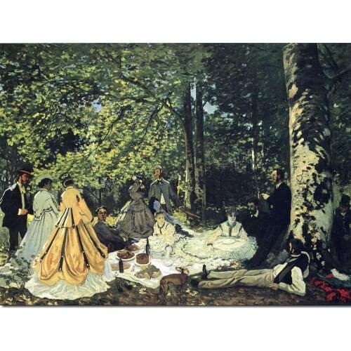 Canvas Art For Office Wall Decor Hand Painted Claude Monet Artworks Lunch on the Grass Impressionist Landscape Oil Paintings