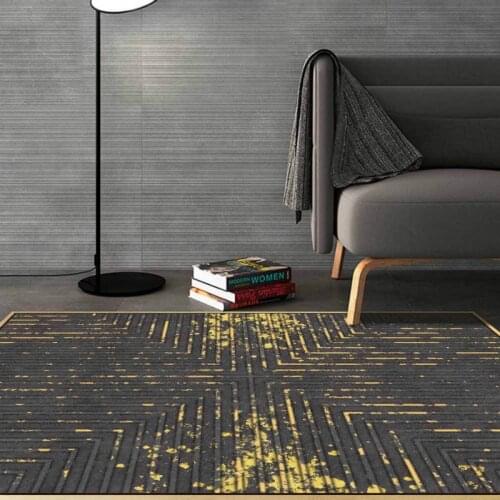 Fashion Modern Abstract Light Luxury White Gold Geometric Lines Living Room Bedroom Bedside Carpet Floor Mat Customization