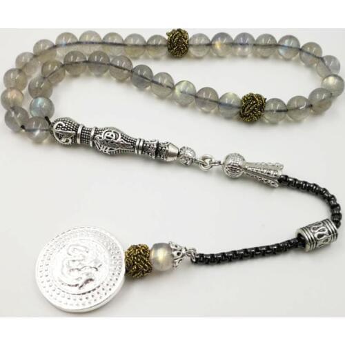 Moonstone Tasbih Muslim Valuable gift Labradorite tesbih Allah pendant Islamic rosary Muslim Jewelry Yoga March 8 Jewelry gift