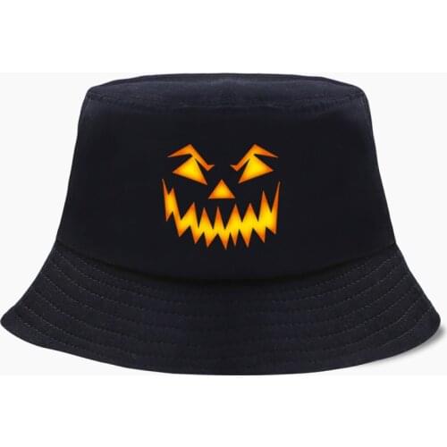 Funny Pumpkin Devil Face Bob Bucket Hats Summer Mens Panama Women Fisherman Hat Cotton Korean Black Caps Hip Hop Beach Cool Cap